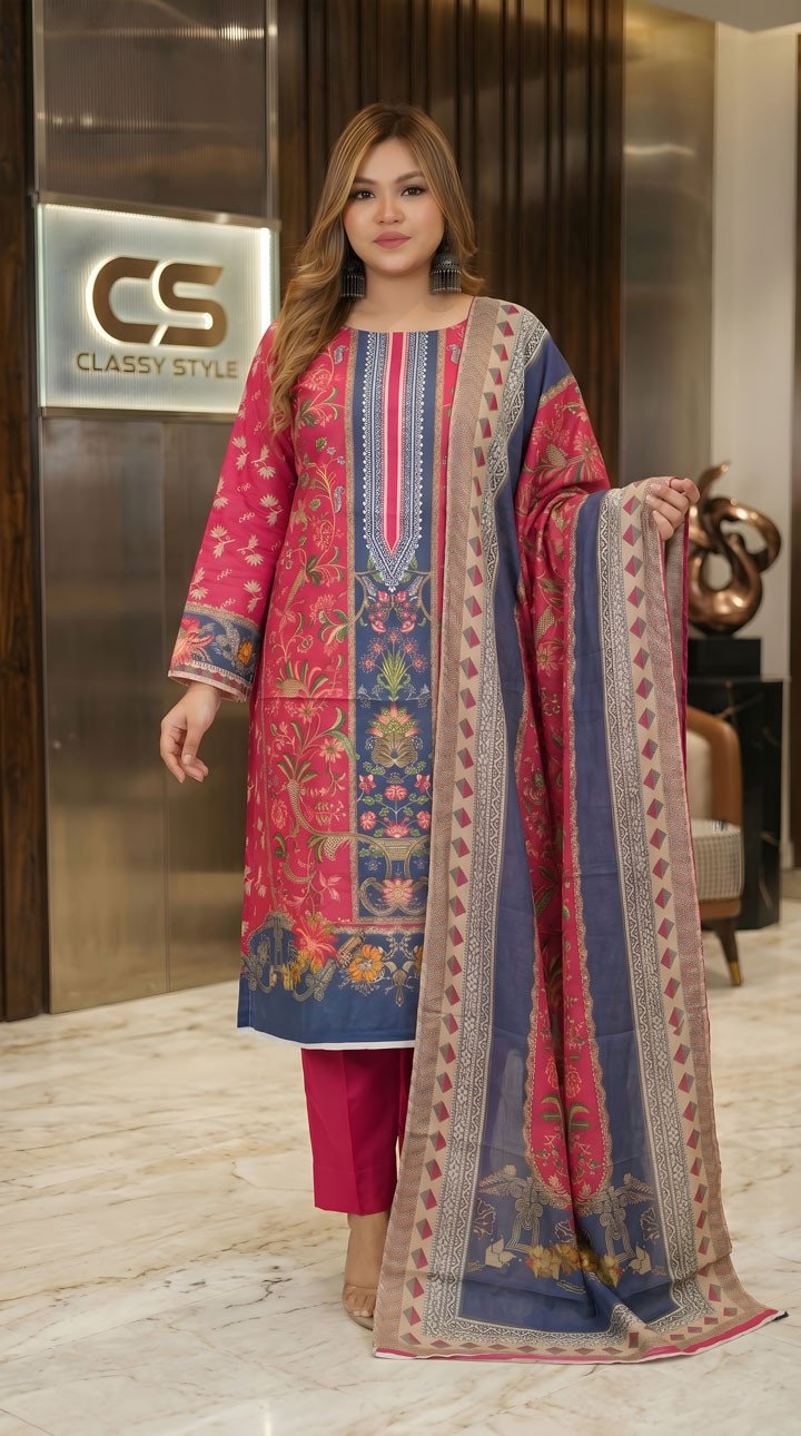 New Premium Zom Zom Lawn Three Piece-Cotton Dupatta