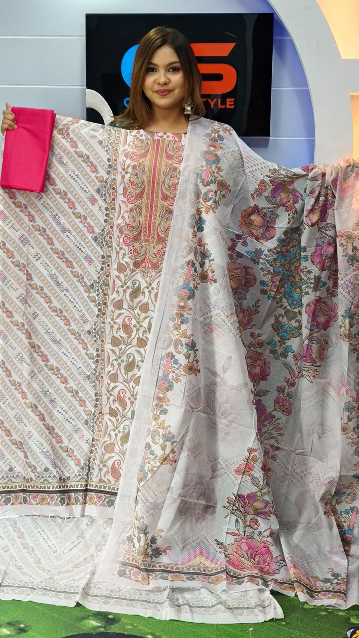 New Premium Zom Zom Lawn Three Piece-Cotton Dupatta