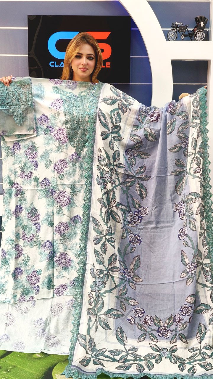 Luxury Digital Printed Lawn Embroidered Unstitched Three-Piece