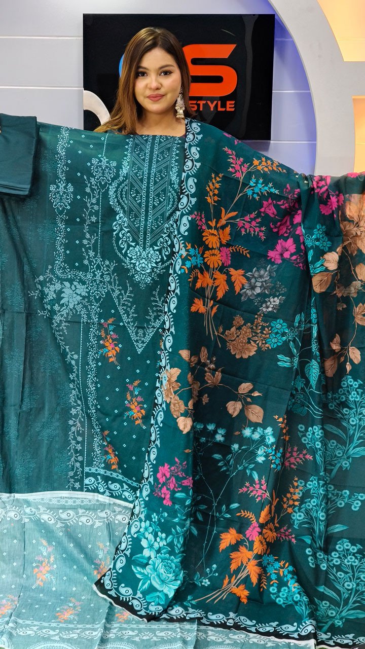 New Premium Zom Zom Lawn Three Piece-Cotton Dupatta