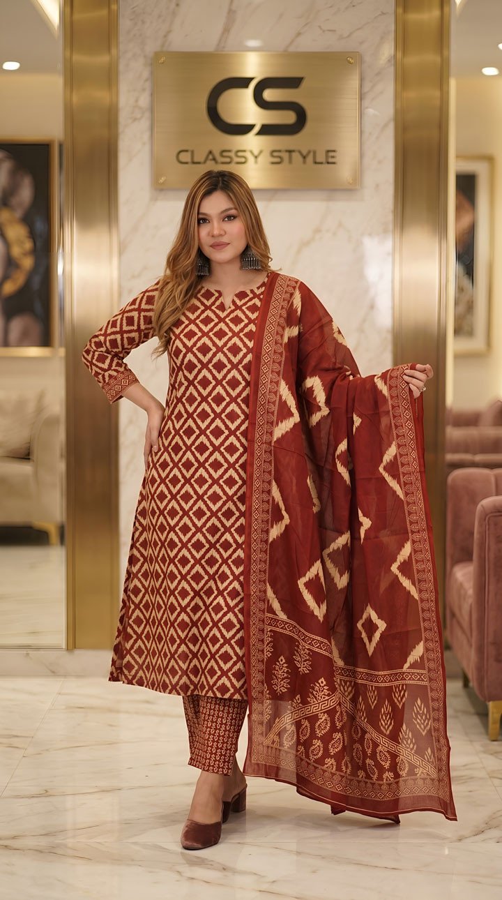New Jaipuri Patel Pure Cotton Three Piece Set