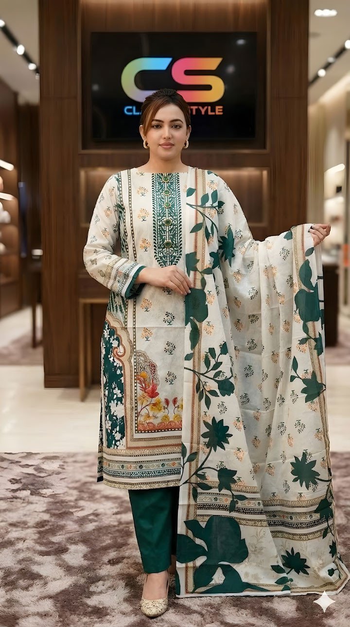 New Premium Zom Zom Lawn Three Piece-Cotton Dupatta