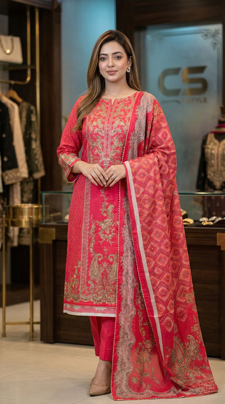 Rakhi Premium Silk Embroidery Three Piece Set