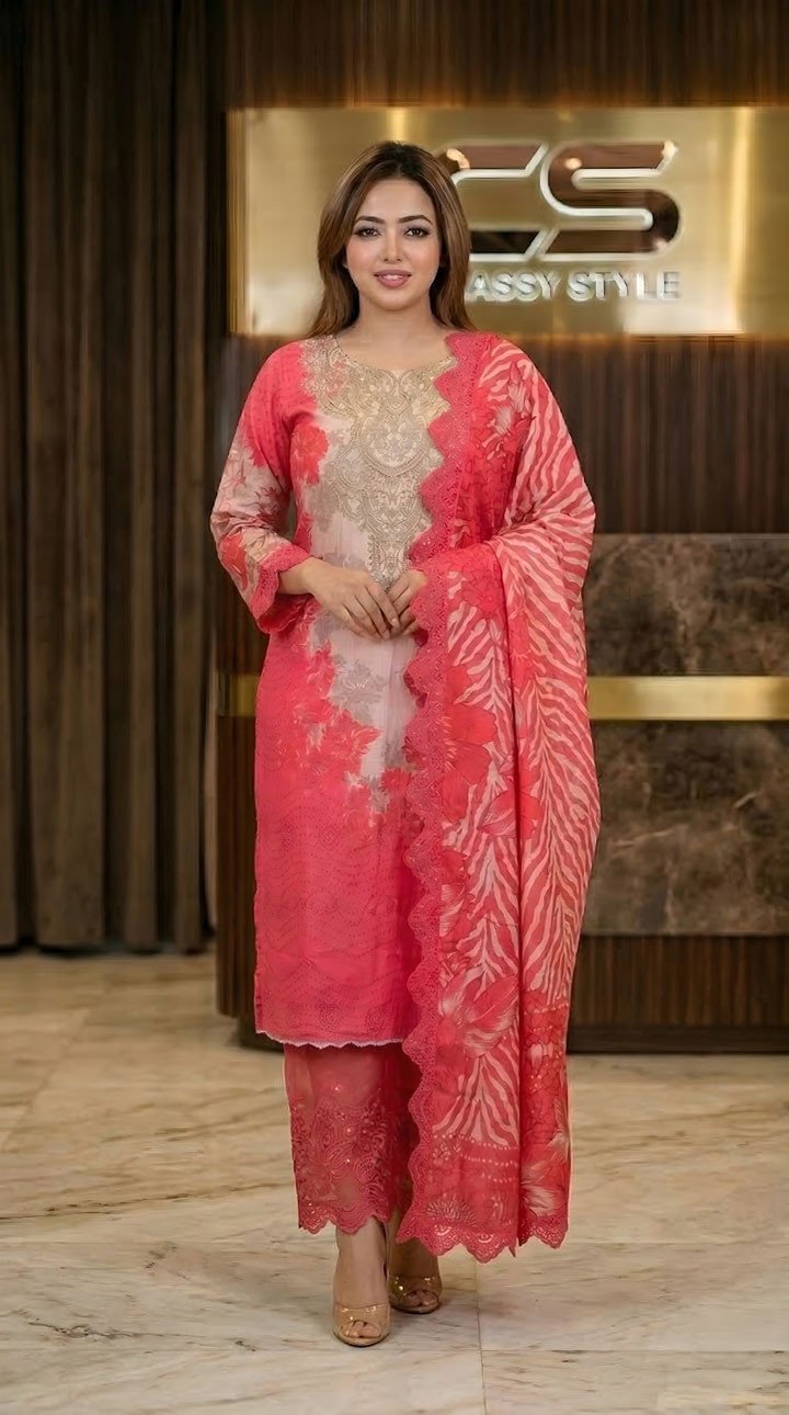 Luxury Digital Printed Lawn Embroidered Unstitched Three-Piece