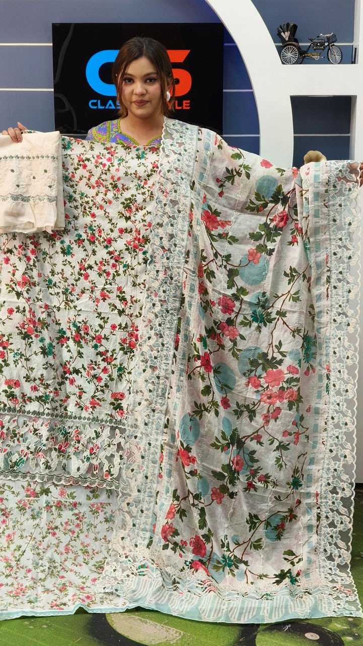 Luxury Digital Printed Lawn Embroidered Unstitched Three-Piece