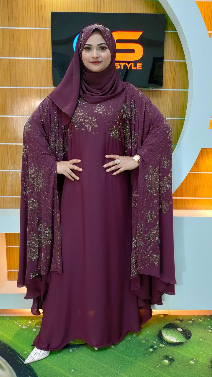 Exclusive Pocket Sleeve Abaya with Hijab D1 Deep Purple