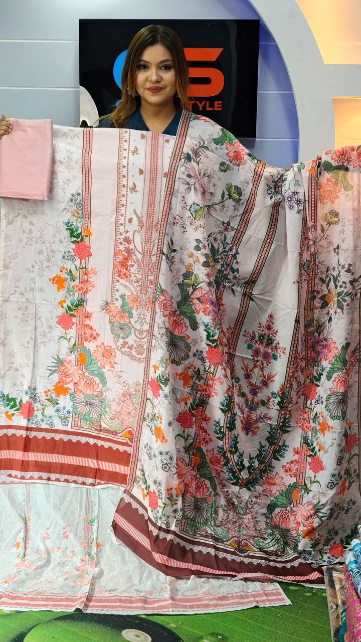 New Premium Zom Zom Lawn Three Piece-Cotton Dupatta