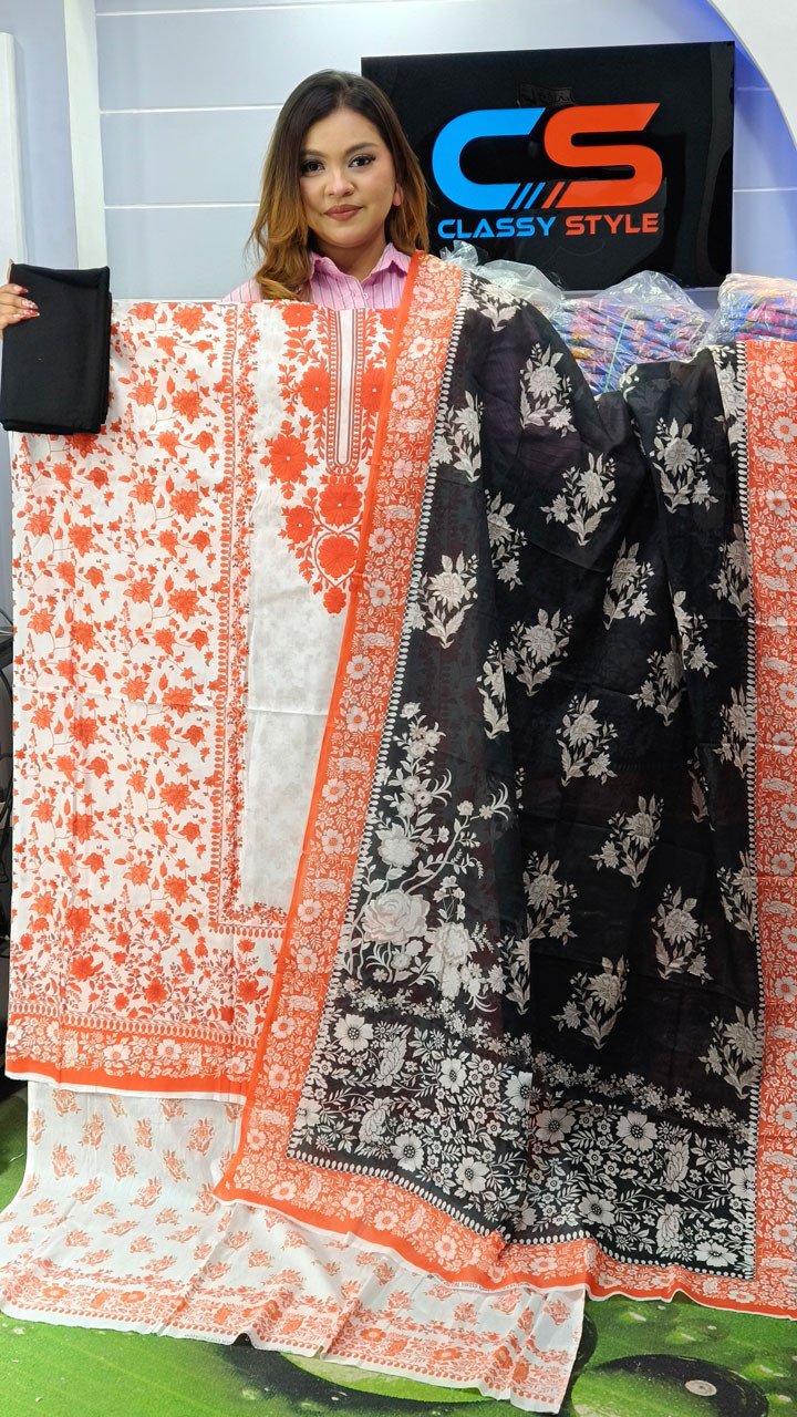 New Premium Zom Zom Lawn Three Piece-Cotton Dupatta