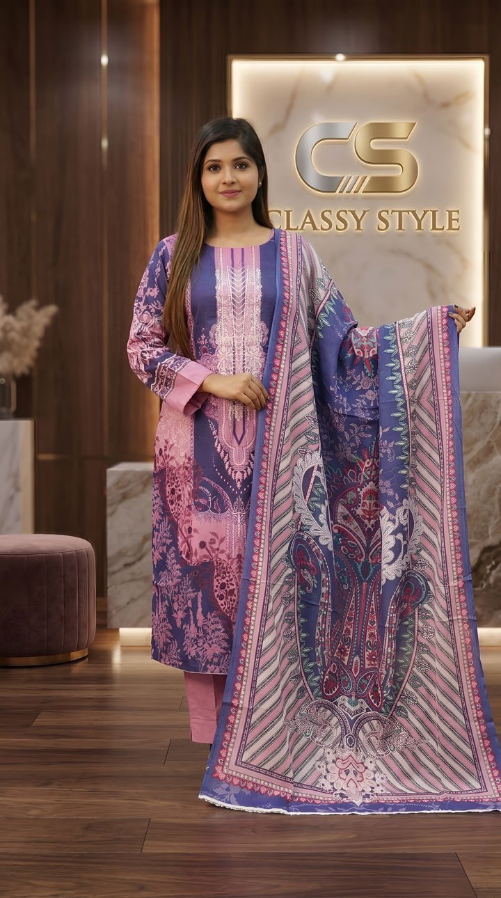 Luxury Digital Printed Lawn Embroidered Unstitched Three-Piece