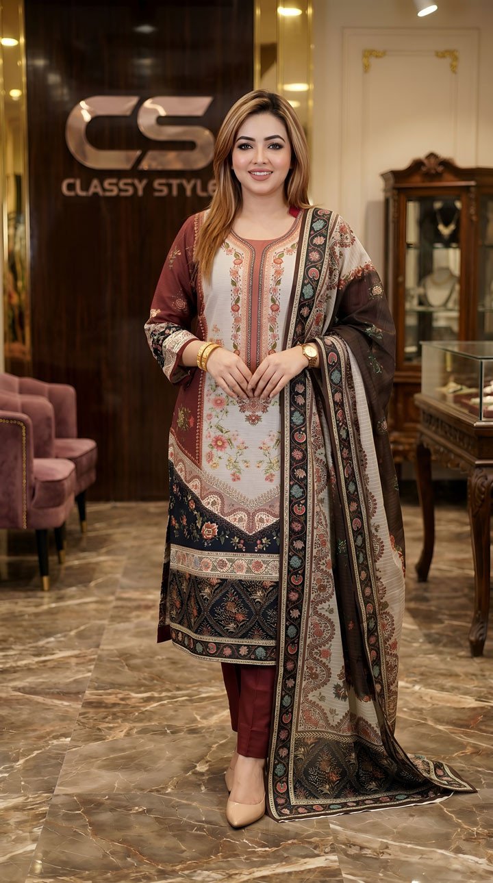 Coco Premium Cotton Lawn Three Piece Set