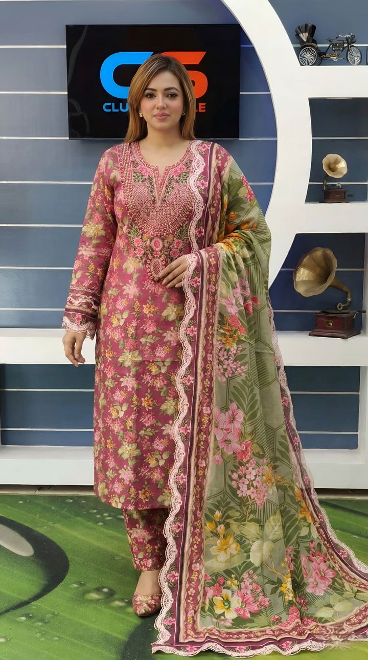 Luxury Digital Printed Lawn Embroidered Unstitched Three-Piece