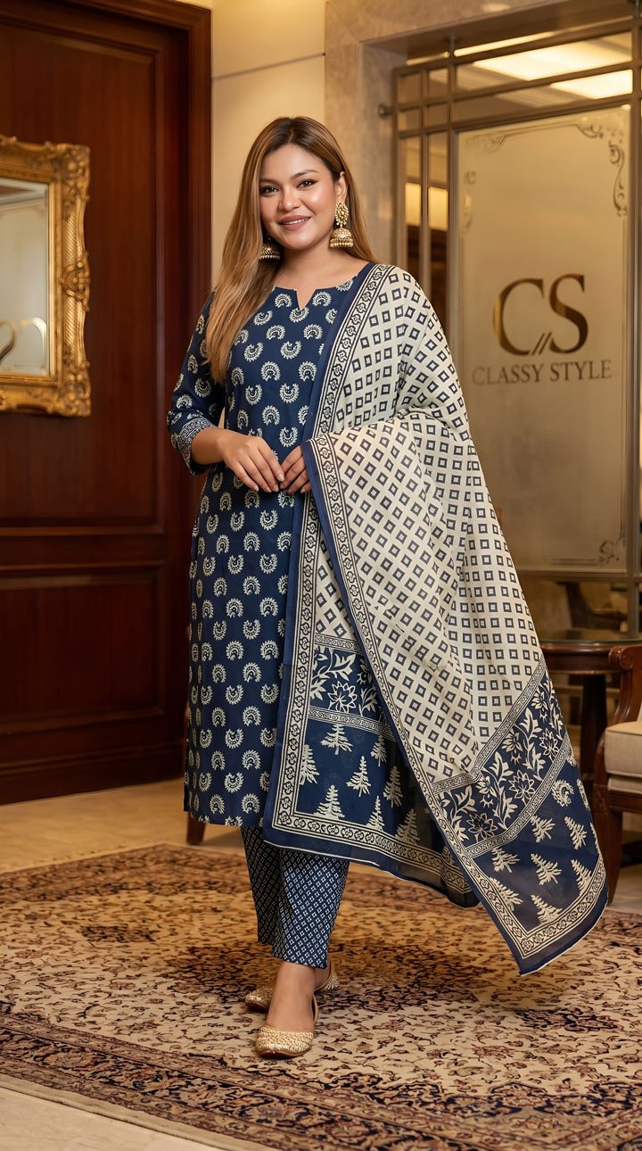 New Jaipuri Patel Pure Cotton Three Piece Set