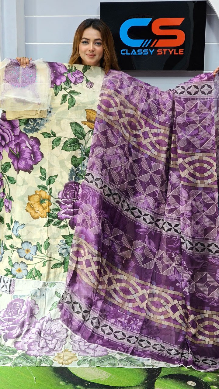 Luxury Digital Printed Lawn Embroidered Unstitched Three-Piece