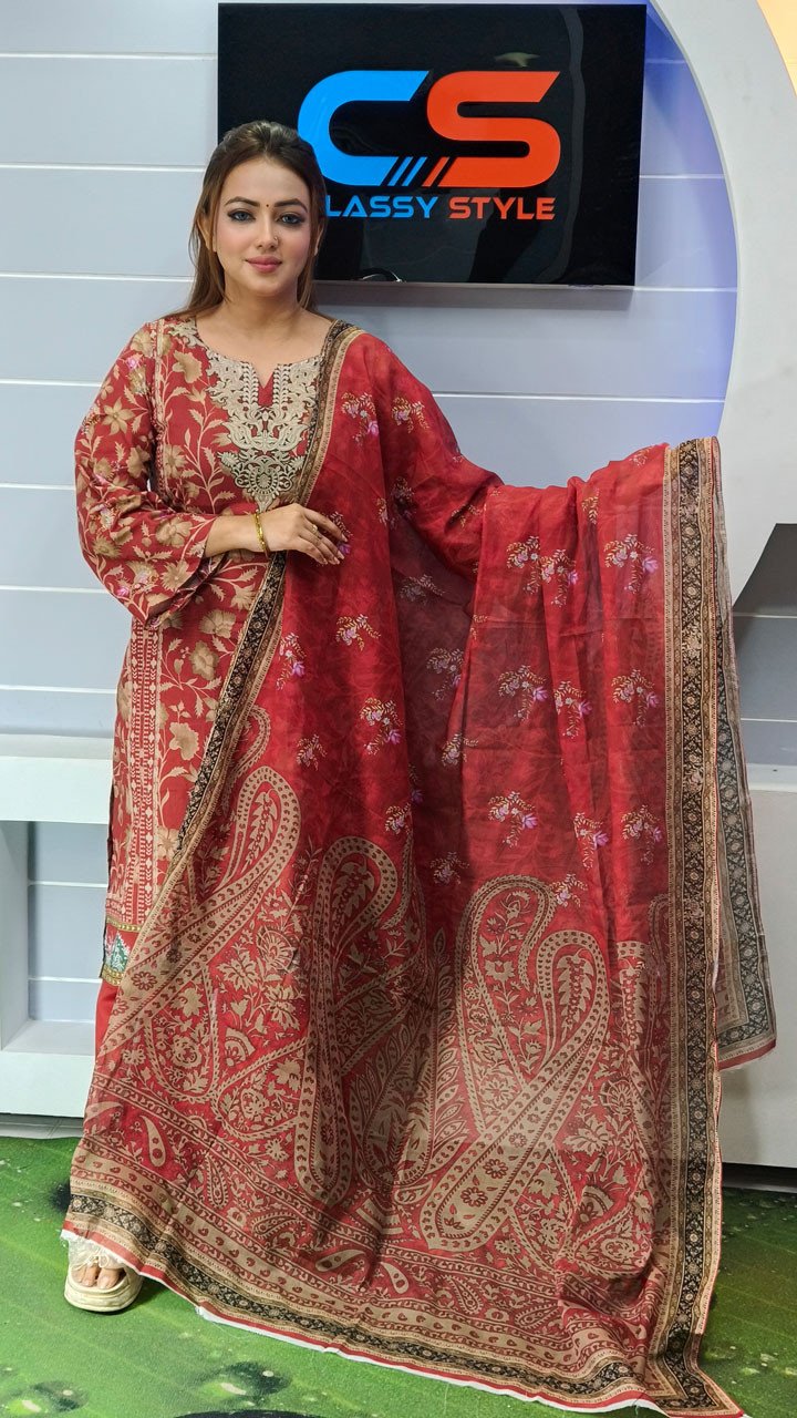 New Premium Zom Zom Lawn Three Piece-Cotton Dupatta