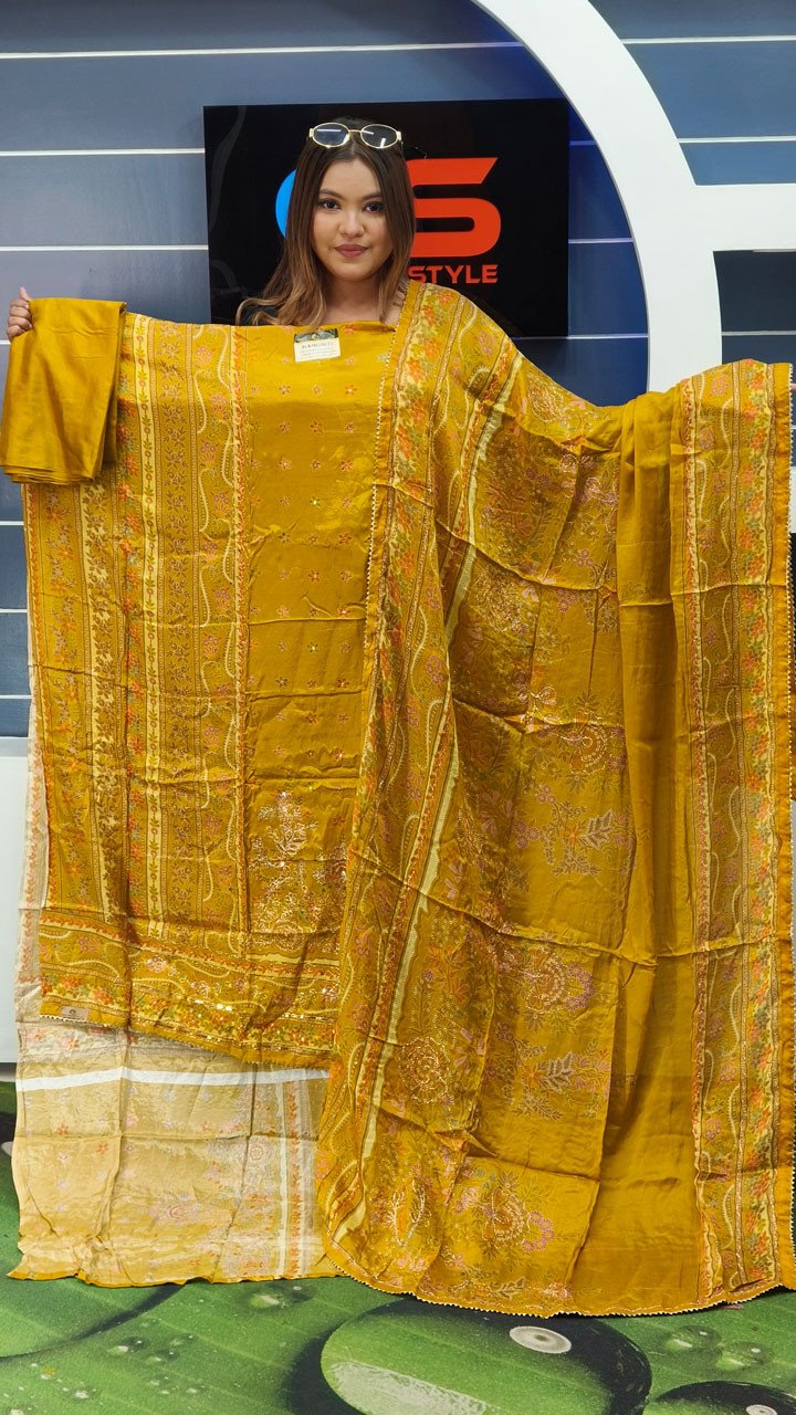 Rakhi Premium Silk Embroidery Three Piece Set